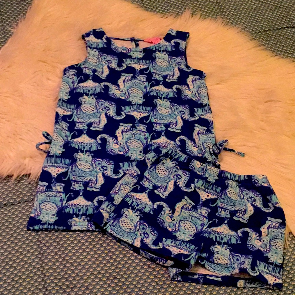 Lilly Pulitzer Blue elephant shirt set S (4-5)